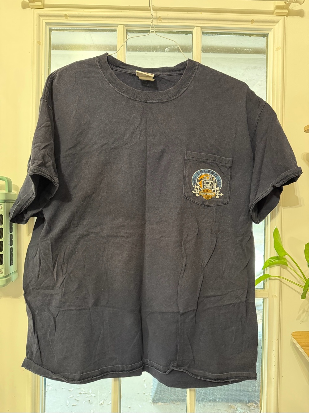 Harley-Davidson Navy Short Sleeve Pocket Tee with Racing Skull Patch